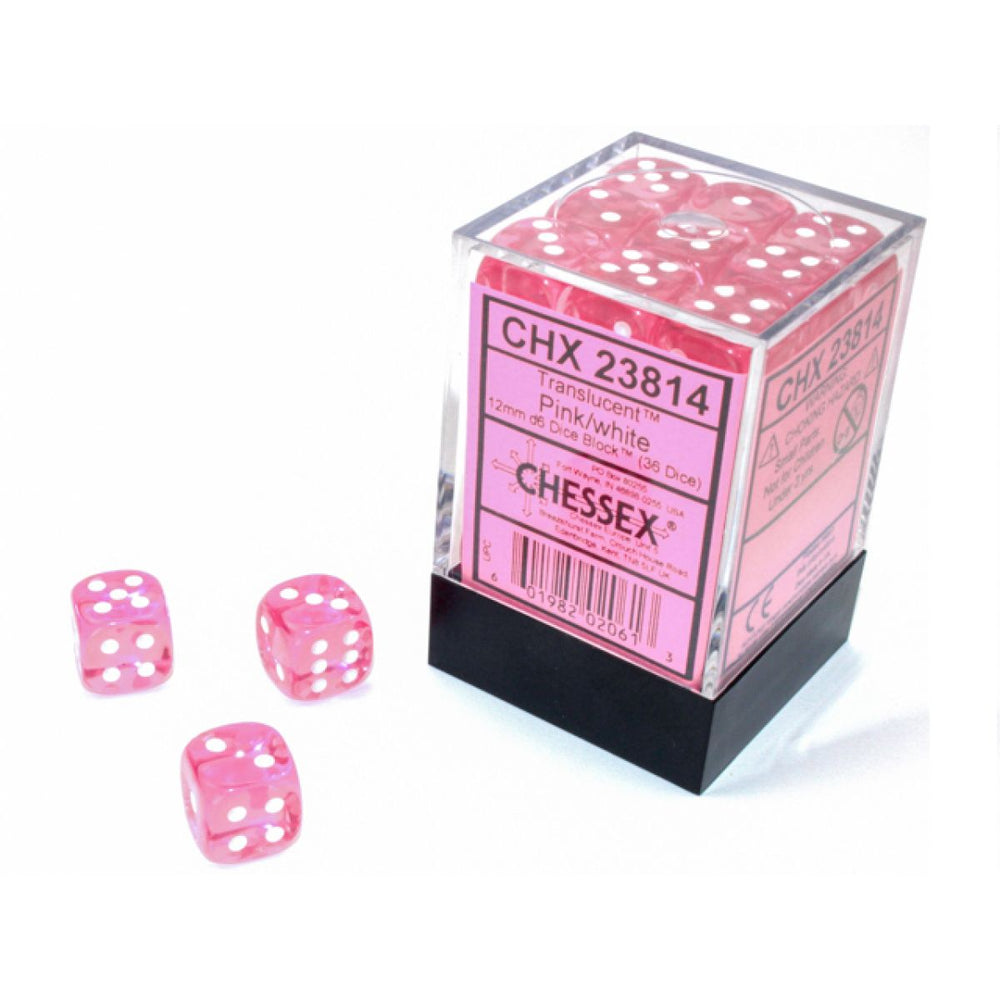 Chessex: Translucent Pink/white 12mm d6 Dice Block