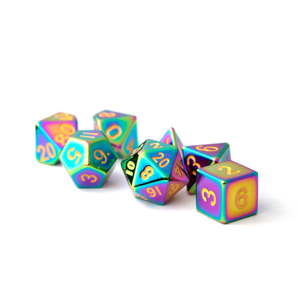 MDG 16m Metal Poly 7 piece dice set: Torched Rainbow
