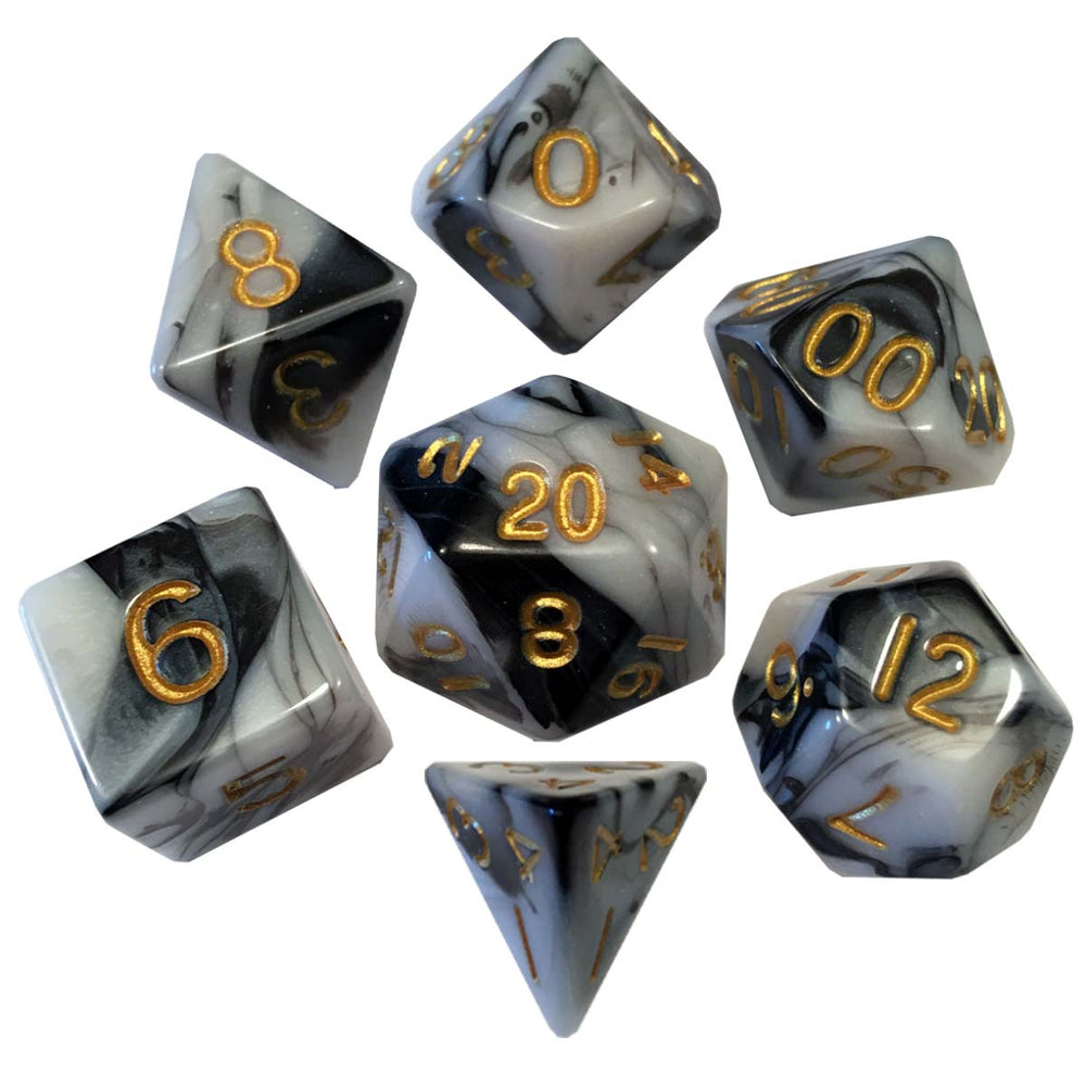 MDG Resin Poly 7 piece dice set: Marble with Gold