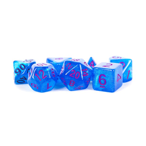 MDG Resin Poly 7 piece dice set: Stardust Blue with Purple