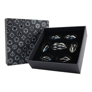 LPG RPG Dice set - Hollow Elliptic Stainless & Blue