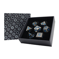 LPG RPG Dice set - Hollow Textures Stainless & Blue