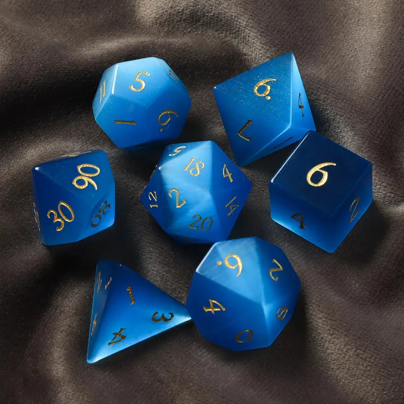 Aquamarine Cat's Eye RPG 7 dice set