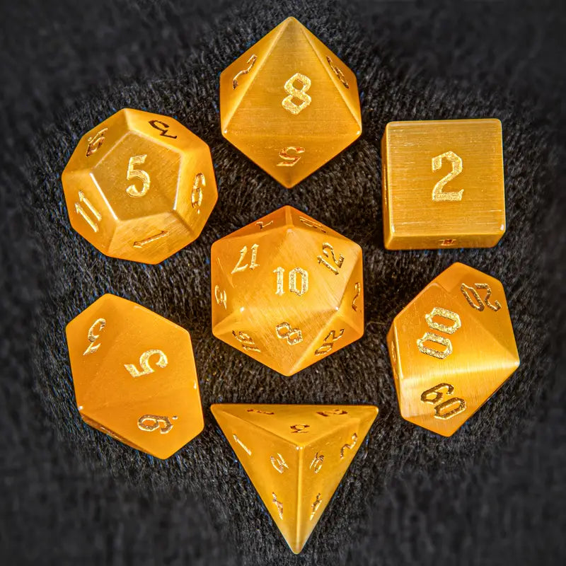 Yellow Cat's Eye RPG 7 dice set