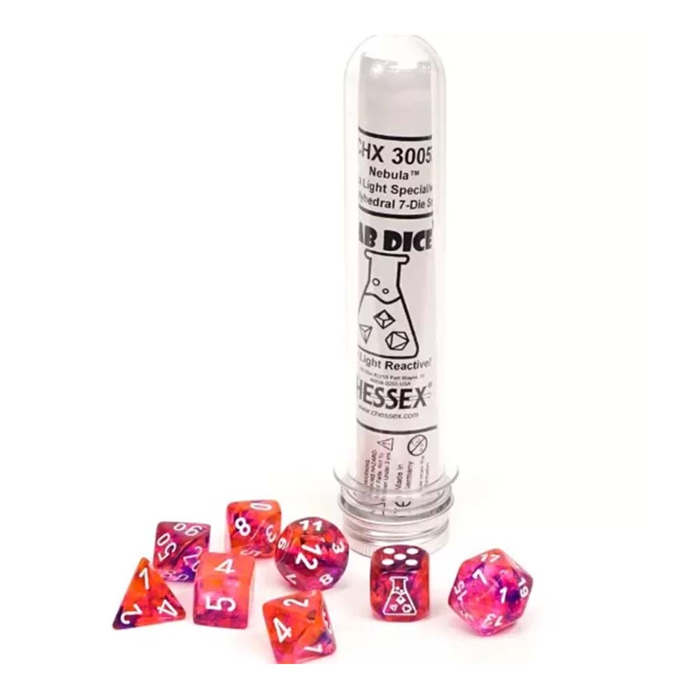 Labx Dice Chessex: Lab Dice, Nebula Black Light Special | Artemis Games