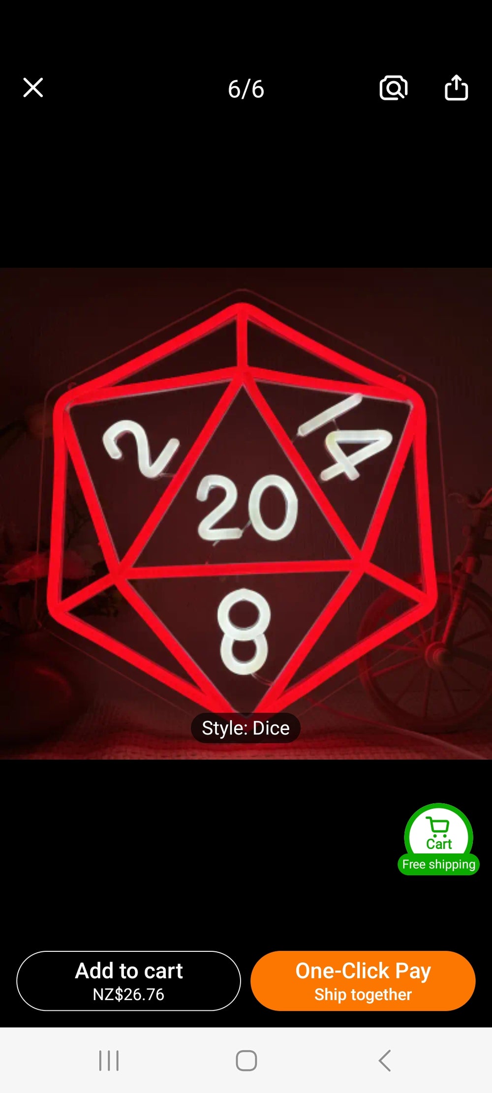 Neon LED d20 sign