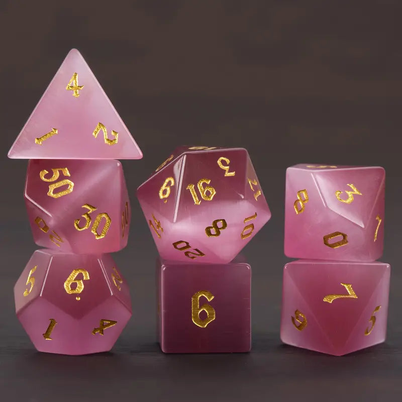 Pink Cat's Eye RPG 7 dice set