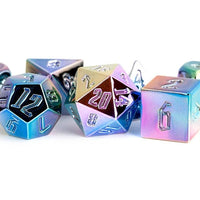 MDG Aluminium plated 7 piece dice set: Rainbow Aegis