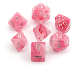 Chessex: Ghostly Glow Pink/Silver 7 piece set