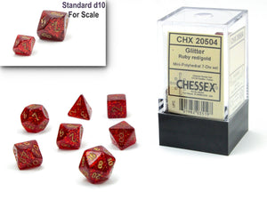 Chessex: Glitter Mini Ruby Red/Gold 7 piece set