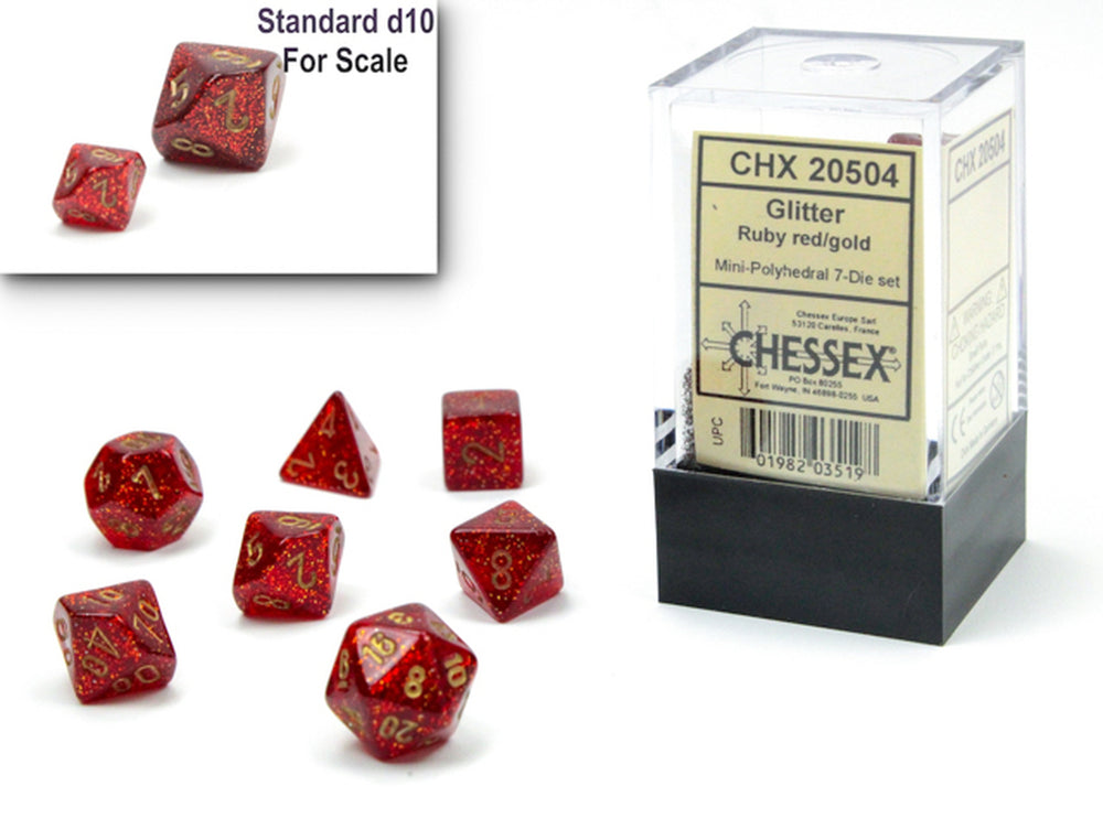 Chessex: Glitter Mini Ruby Red/Gold 7 piece set