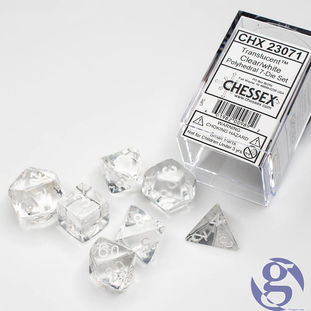 Chessex: Translucent Clear/White 7 Dice Set