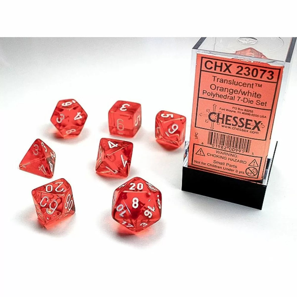 Chessex: Translucent Orange/white 7 Dice Set
