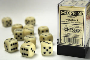 Chessex: Opaque Ivory/Black 12mm Dice Block