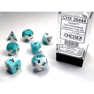 Chessex: Gemini, Teal White/Black 7 piece set
