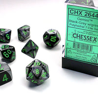 Chessex: Gemini, Black Grey/Green, 7 Dice Set