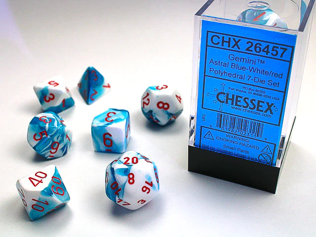 Chessex: Gemini, Astral Blue-White/Red 7 piece set
