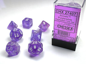 Chessex: Borealis, Purple/White, 7 Dice Set