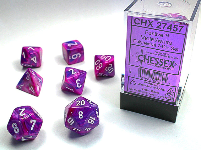 Chessex: Festive,Violet/White, 7 Dice Set