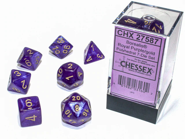 Chessex: Borealis, Royal Purple/Gold, 7 Dice Set