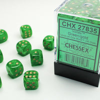 Chessex: Vortex, Green/Gold, 36, 12mm D6 Dice Block