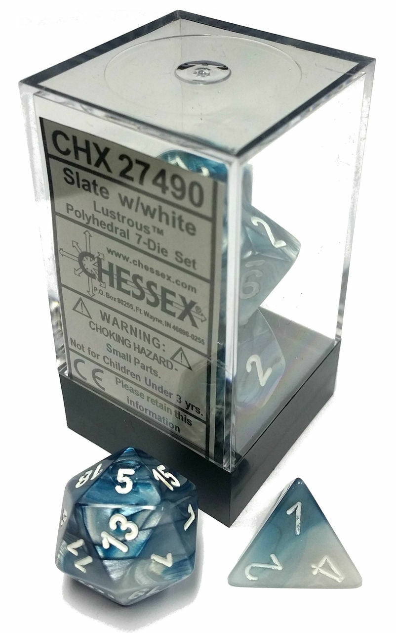 Chessex: Lustrous, Slate/White, 7 Dice Set