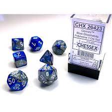 Chessex: Gemini Blue Steel/white 7 piece set