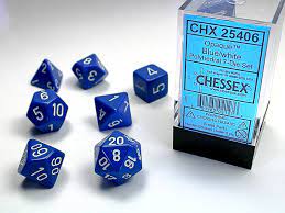 Chessex: Opaque, Blue/White, 7 Dice Set