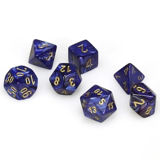 Chessex: Scarab, Royal Blue/Gold, 7 Dice Set