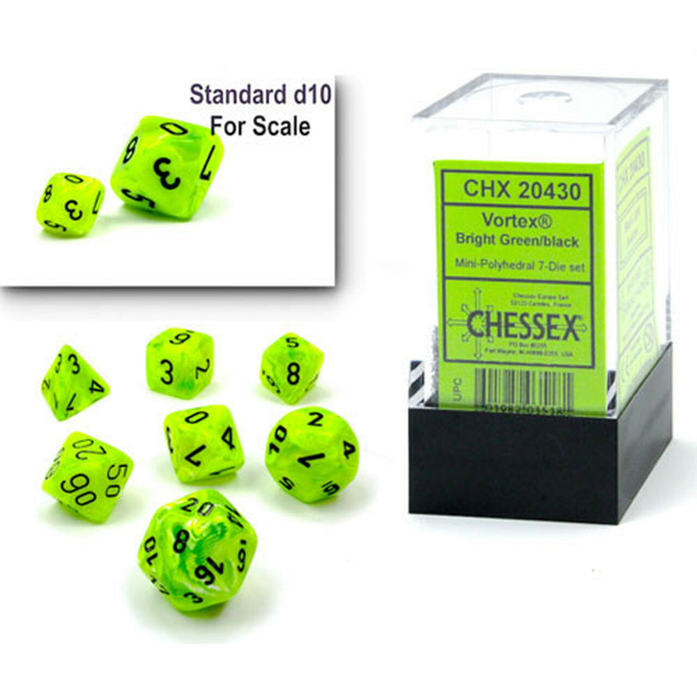 Chessex: Vortex Mini Bright Green/Black 7 piece set