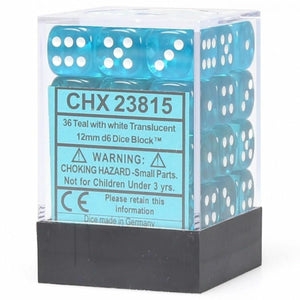 Chessex: Translucent Teal/White 12mm Dice Block