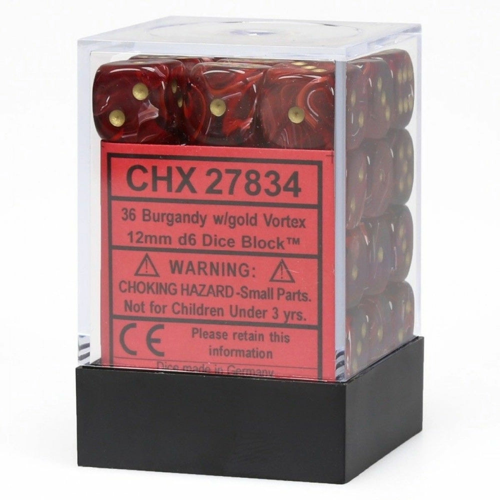 Chessex: Vortex, Burgandy/gold, 36, 12mm D6 Dice Block