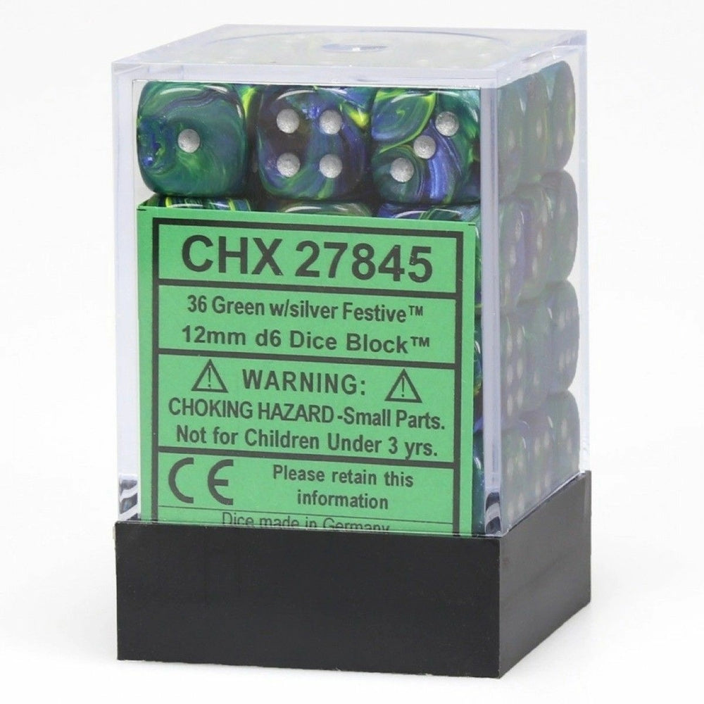 Chessex: Festive, Green/silver, 36, 12mm D6 Dice Block
