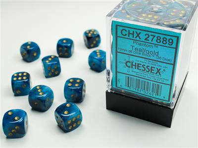 Chessex: Phantom Teal/Gold 12mm Dice Block