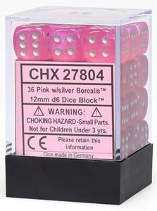 Chessex: Borealis Pink/silver Luminary 12mm Dice Block