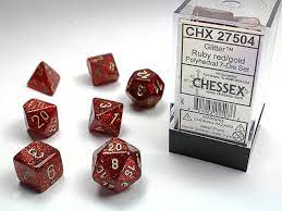 Chessex: Glitter Ruby Red/gold 7 piece set