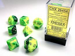 Chessex: Gemini Green Yellow/silver 7 piece set