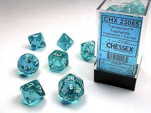 Chessex: Translucent Teal/White 7 Dice Set