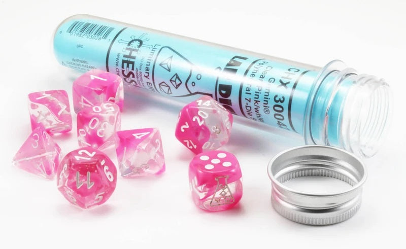 Chessex: Lab Dice, Gemini Clear-Pink/White Luminary Effect! 30042