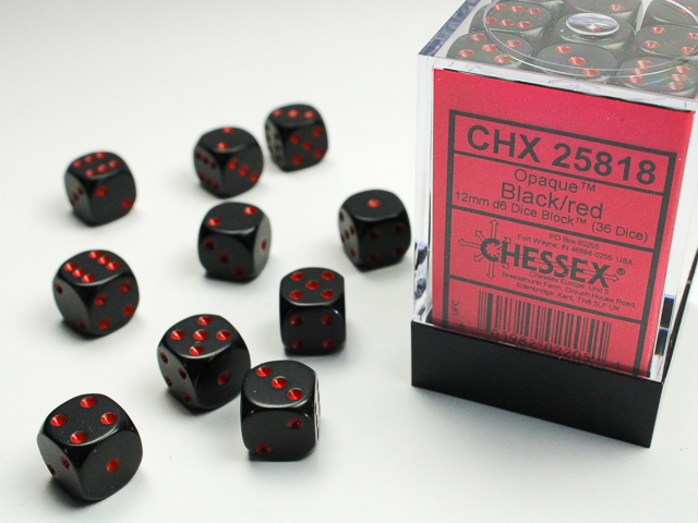Chessex: Opaque Black/Red 12mm Dice Block