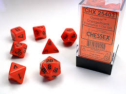 Chessex: Opaque, Orange/Black, 7 Dice Set