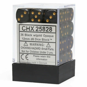 Chessex: Opaque Black/gold 12mm Dice Block
