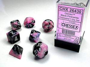 Chessex: Gemini, Black Pink/White 7 piece set